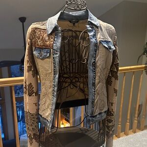 Desigual Multicolor Jean Jacket with Embroidered Details